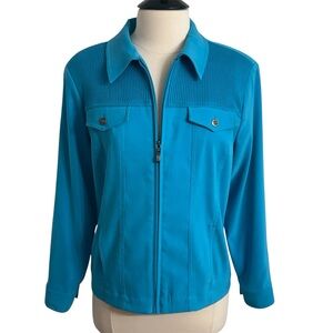 Allison Daley Petite, Women's Long Sleeve Front Zipper Jacket, Turquoise, Sz 14P